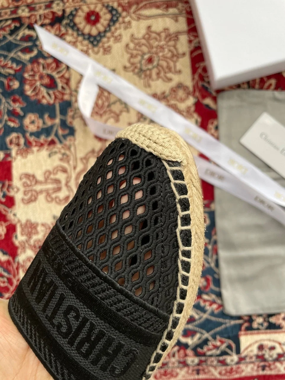 Dior Granville Espadrilles In Black Mesh Embroidery product view 2