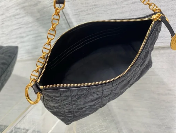 Dior Diorstar Hobo Bag with Chain in Black Crinkled Calfskin product view 3