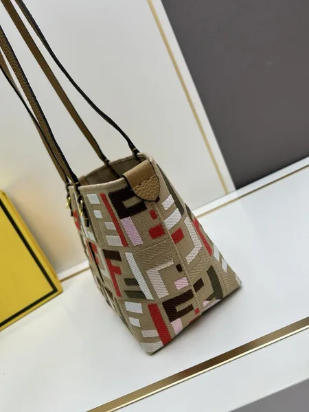 Fendi Small Roll Tote in Canvas with Multicolor FF Embroidery product view 3