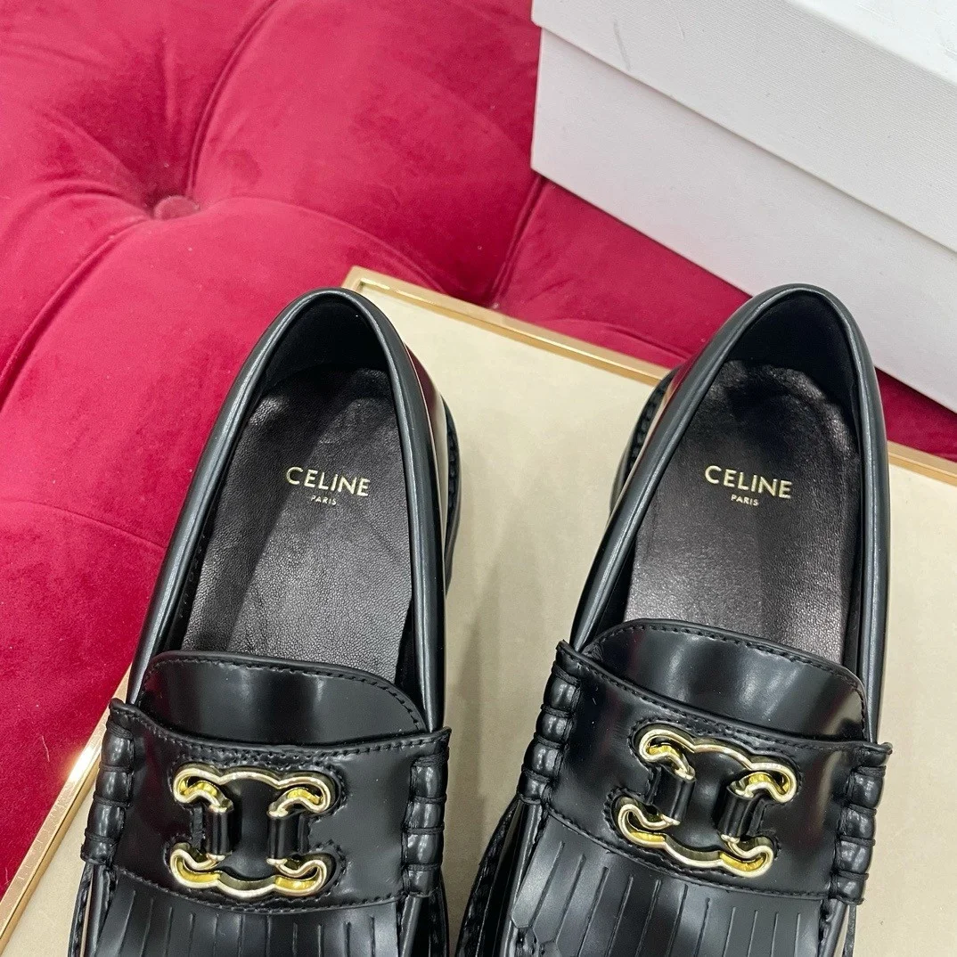 Celine Margaret Loafers in Black Leather with Triomphe Frame product view 8