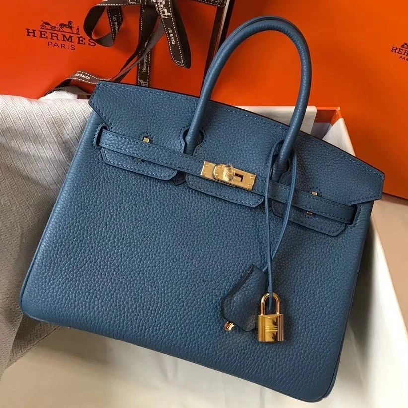 Hermes Birkin 25 Bag In Blue Agate Clemence Leather with GHW product view 1