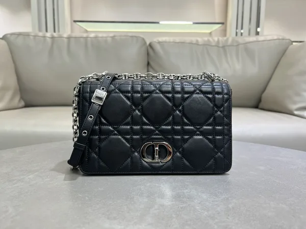 Medium Soft Dior Caro Bag — Black with Silver-Tone Hardware product photo