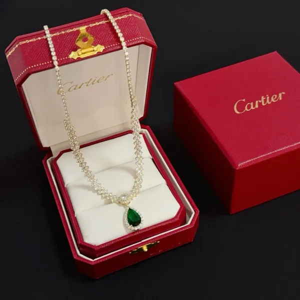 Cartier Green Pear-Shaped Gold-Tone Beaded Necklace product photo