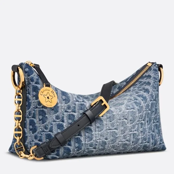 Dior Diorstar Hobo Bag with Chain in Blue Denim Oblique Jacquard product photo