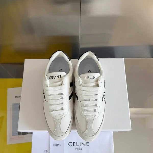Celine Women’s Jogger Low-top Sneakers in White and Black Leather product view 5