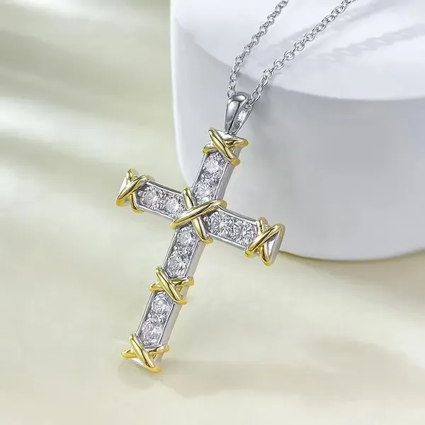 Tiffany & Co. Ten-Stone-Effect Cross Pendant Necklace Two-Tone product photo