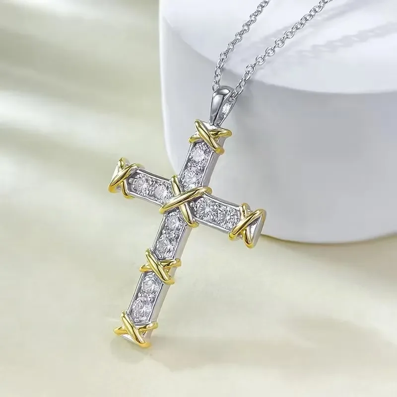 Tiffany & Co. Ten-Stone-Effect Cross Pendant Necklace Two-Tone product view 1