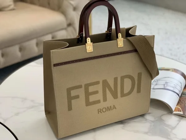 Fendi Sunshine Medium Tote Bag In Beige Canvas product view 4