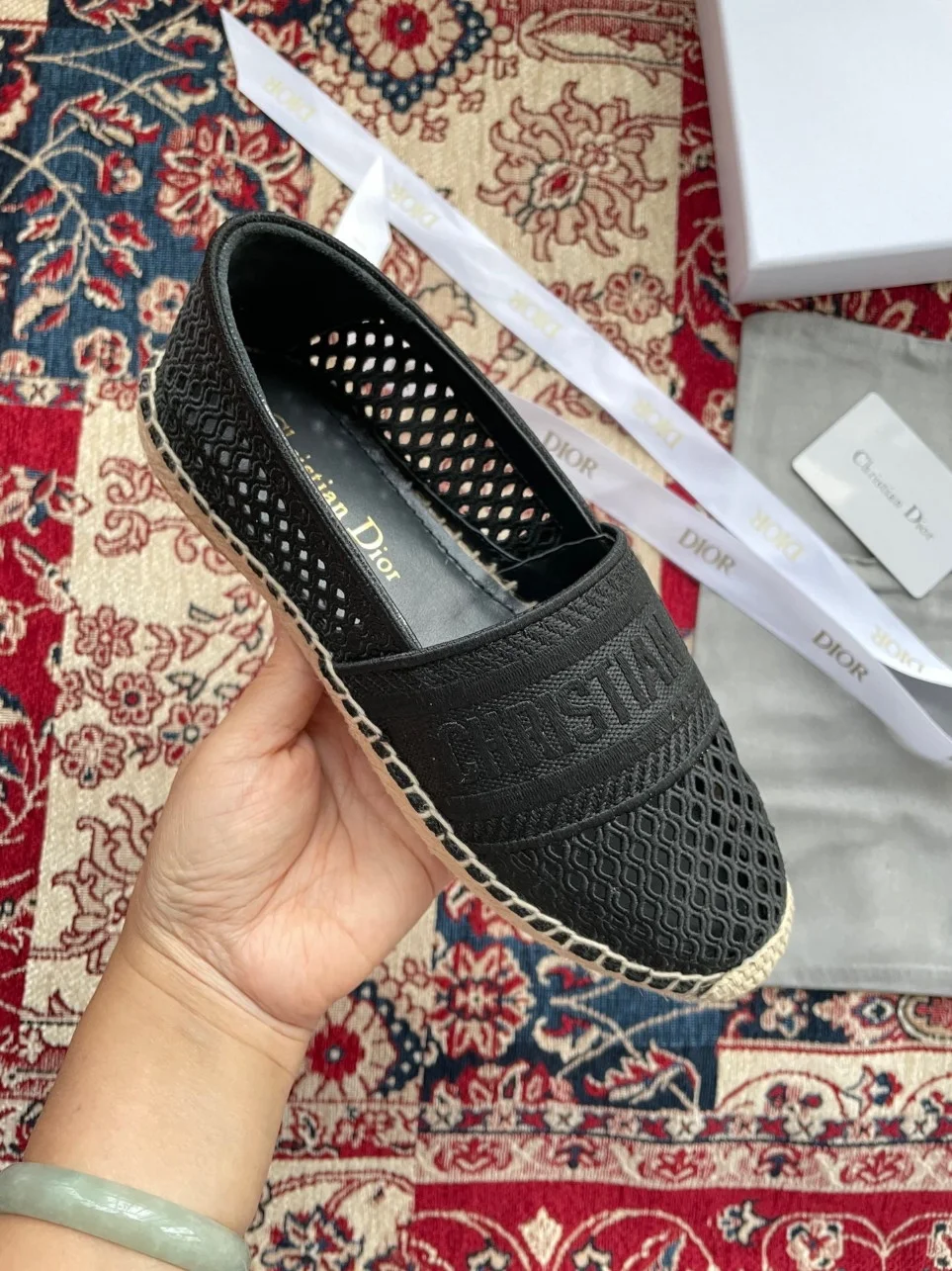 Dior Granville Espadrilles In Black Mesh Embroidery product view 8