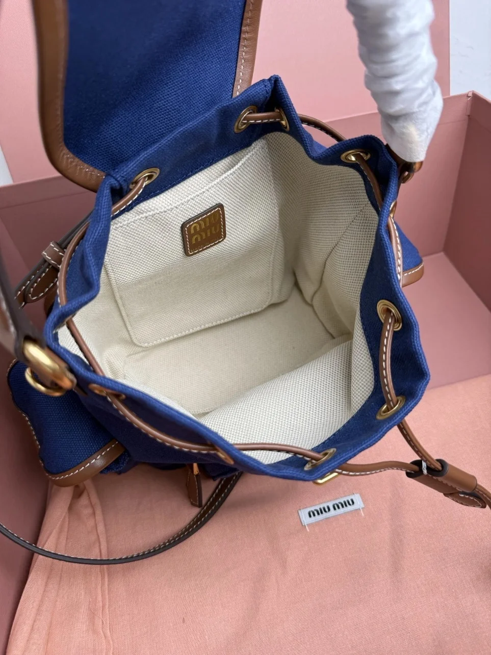 Miu Miu Small Backpack in Blue Canvas and Calfskin product view 3