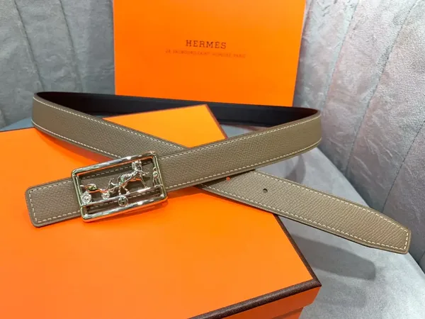Hermès Taupe/Black Reversible Belt with Silver-Tone Horse-and-Carriage Buckle product photo