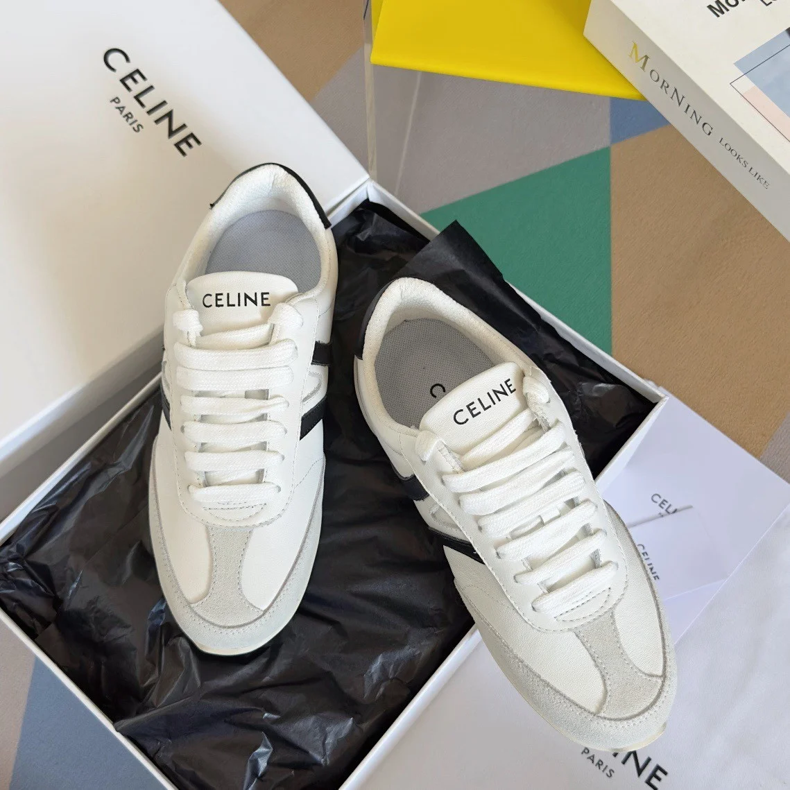 Celine Women’s Jogger Low-top Sneakers in White and Black Leather product view 10