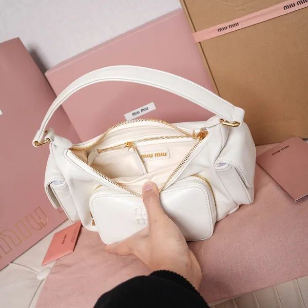 Miu Miu Pocket Shoulder Bag in White Nappa Leather product view 6