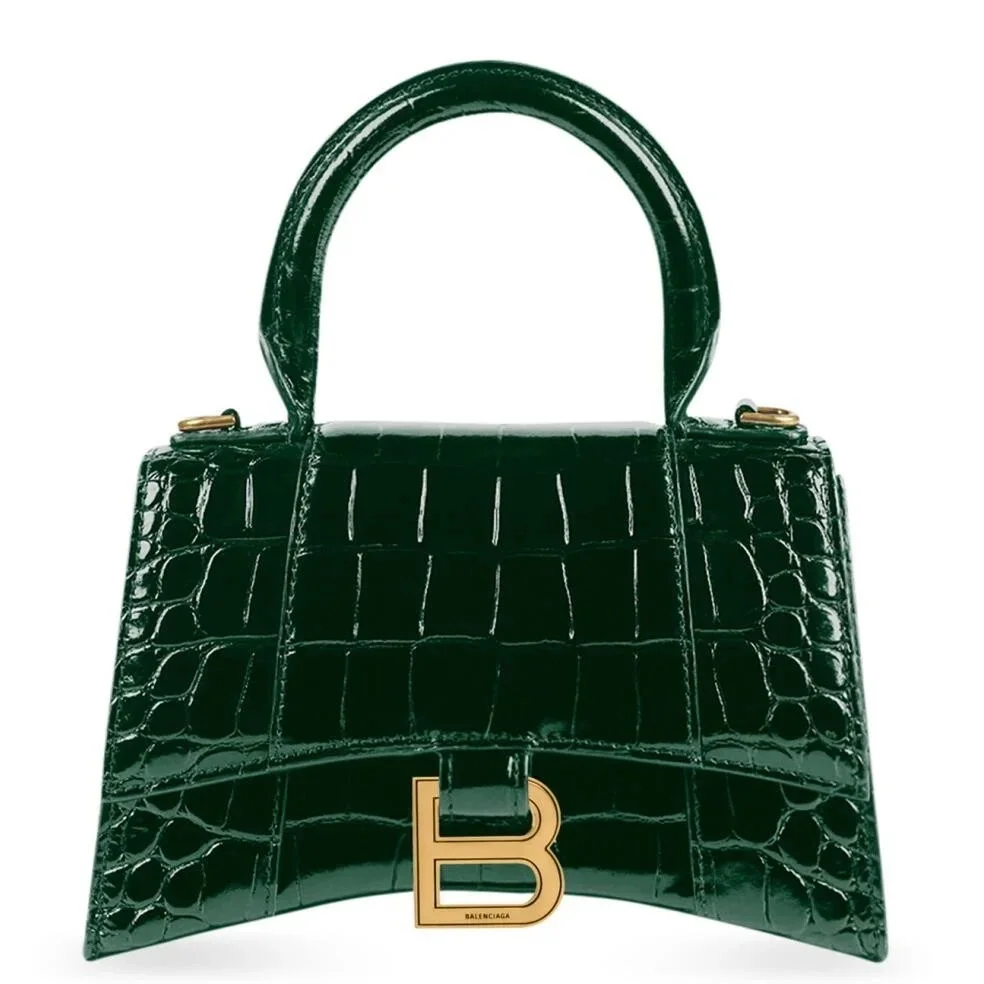 Balenciaga Hourglass XS Bag in Green Croc-Embossed Calfskin product view 1