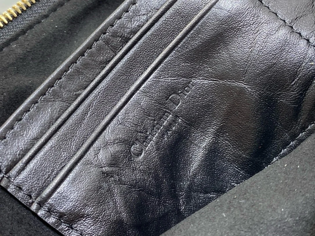 Dior Diorstar Hobo Bag with Chain in Black Crinkled Calfskin product view 5