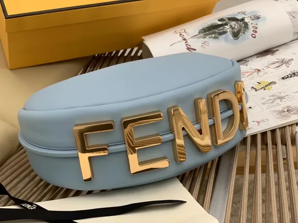 Fendi Fendigraphy Small Hobo Bag In Light Blue Leather product view 2