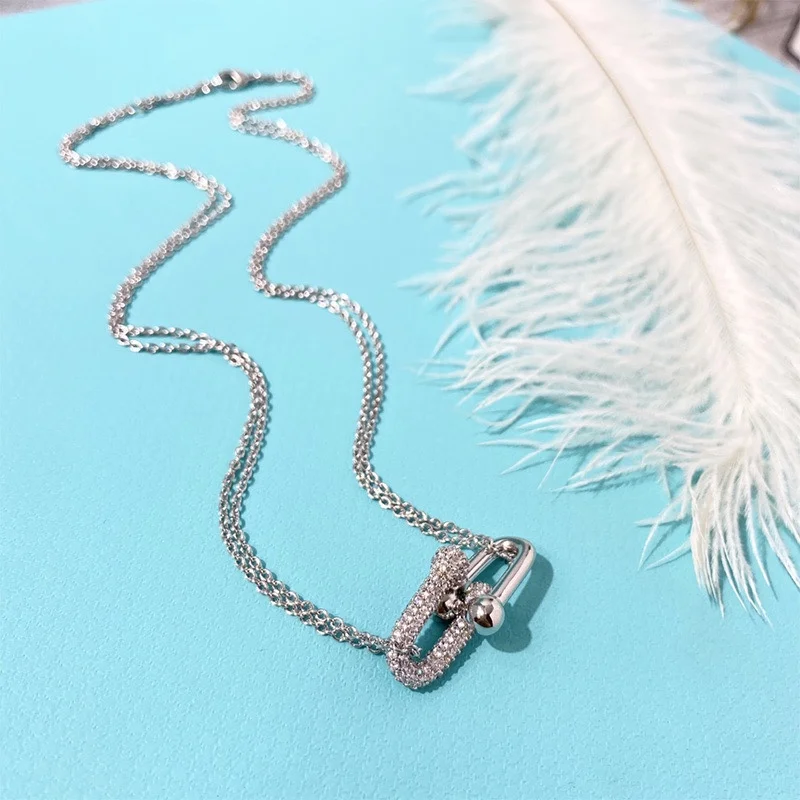 Tiffany & Co. Double Horseshoe Pavé-Effect Clasp Necklace Silver-Tone product view 1