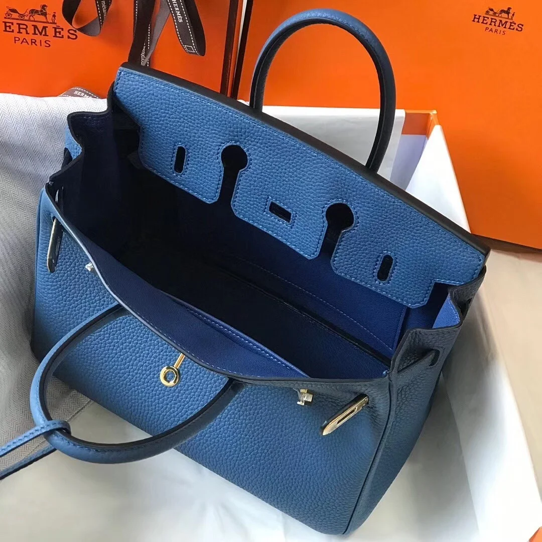 Hermes Birkin 25 Bag In Blue Agate Clemence Leather with GHW product view 8