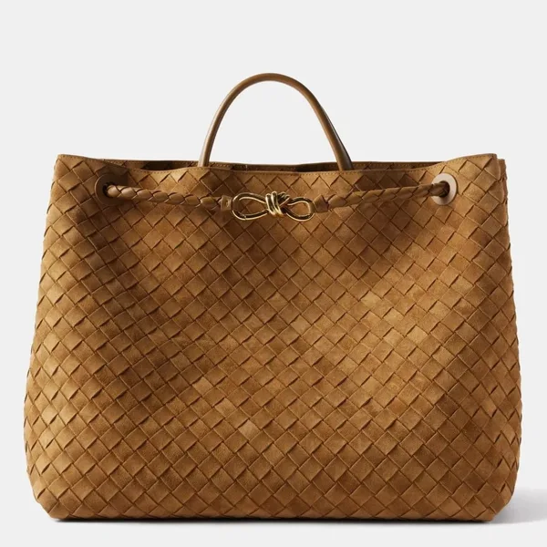 Bottega Veneta Andiamo Large Bag in Brown Suede Intrecciato Leather product photo