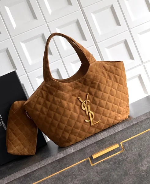 Saint Laurent Icare Medium Tote Bag in Brown Suede Calfskin product view 2