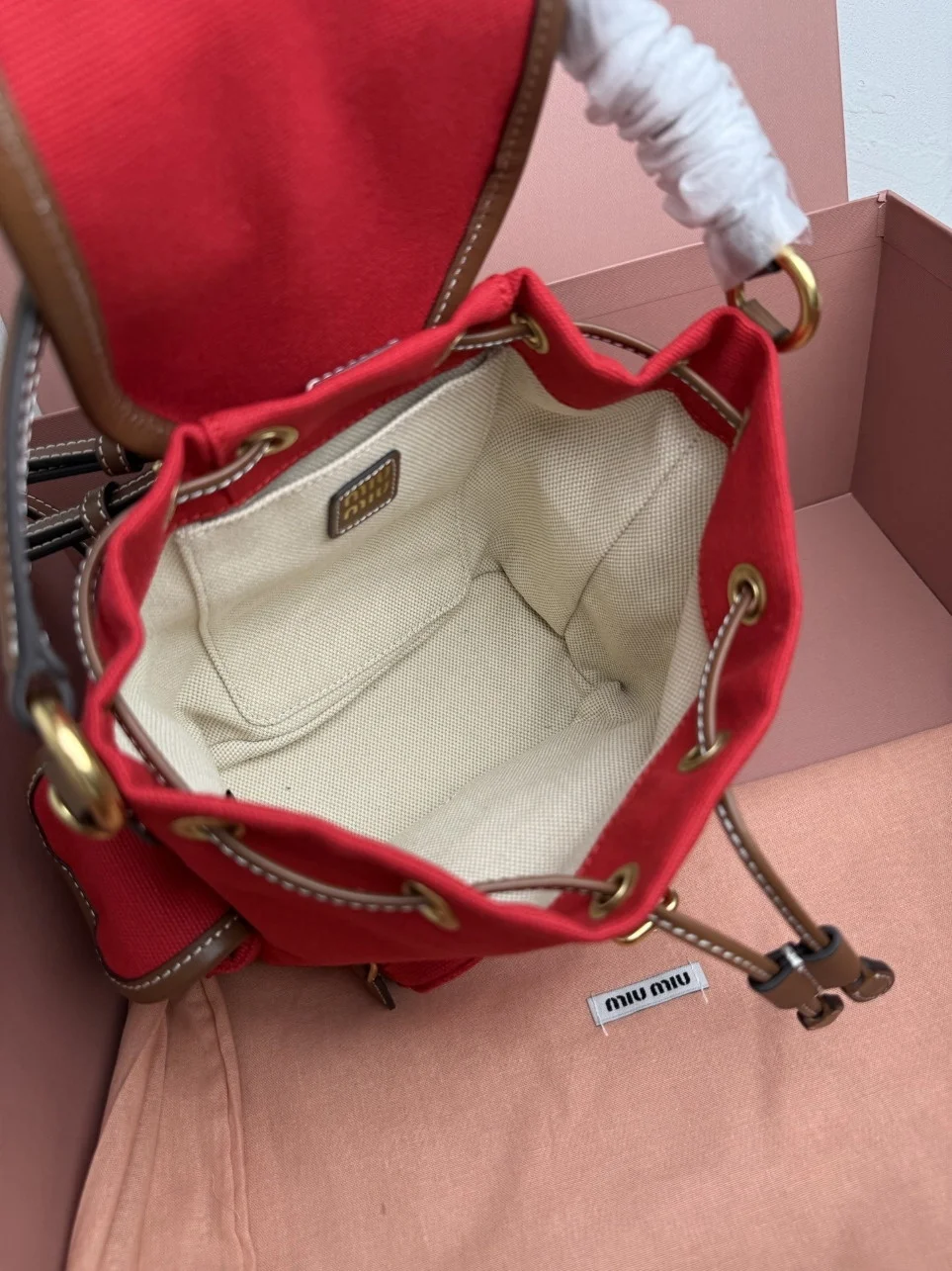Miu Miu Small Backpack in Red Canvas and Calfskin product view 10