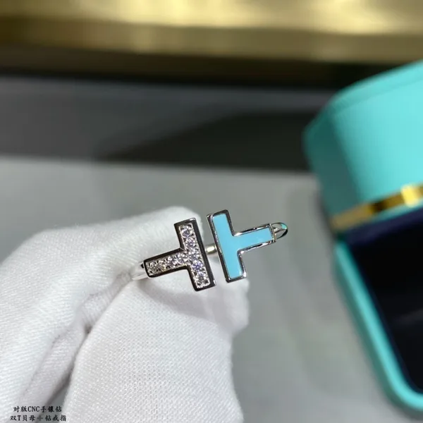 Tiffany & Co. Double T Colored Inlay Ring Silver-Tone with Blue Inlay product photo