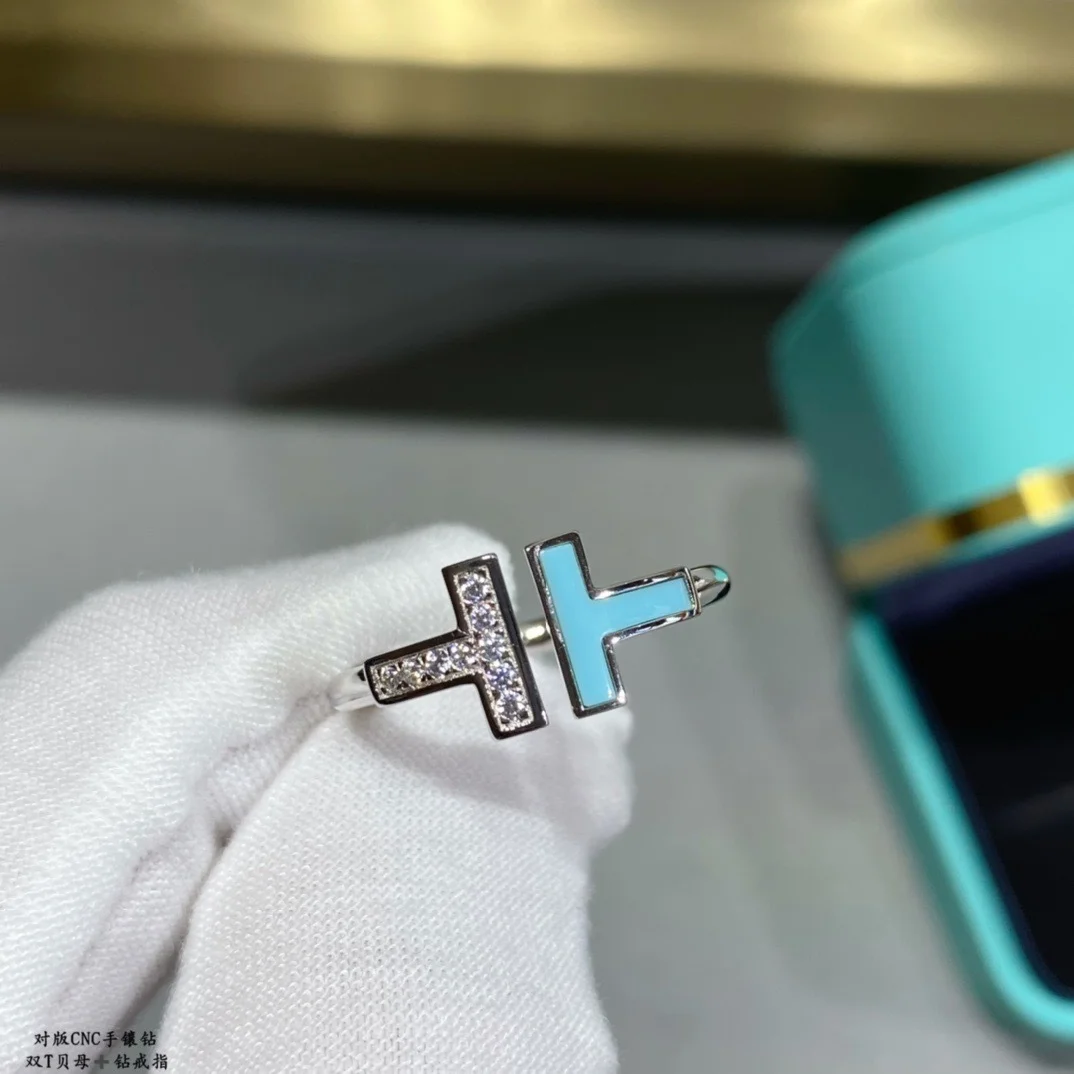 Tiffany & Co. Double T Colored Inlay Ring Silver-Tone with Blue Inlay product view 1
