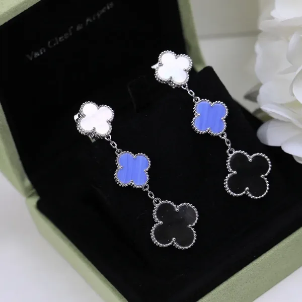 Van Cleef & Arpels Alhambra White Blue and Black Three-Motif Silver-Tone Drop Earrings product view 9