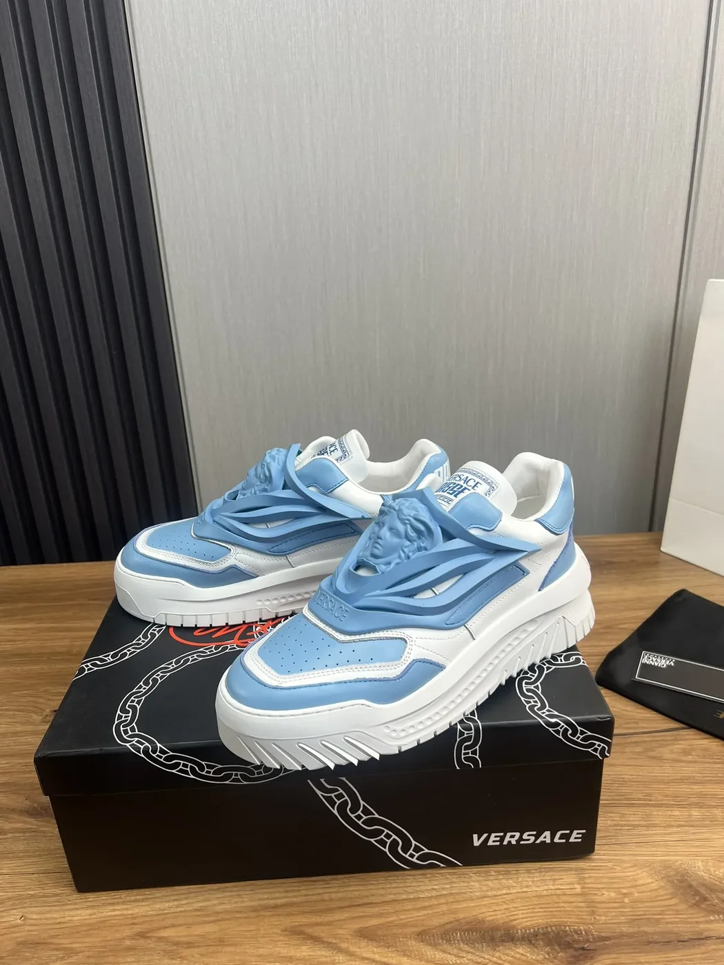 Versace Blue & White Leather Sneakers product view 3