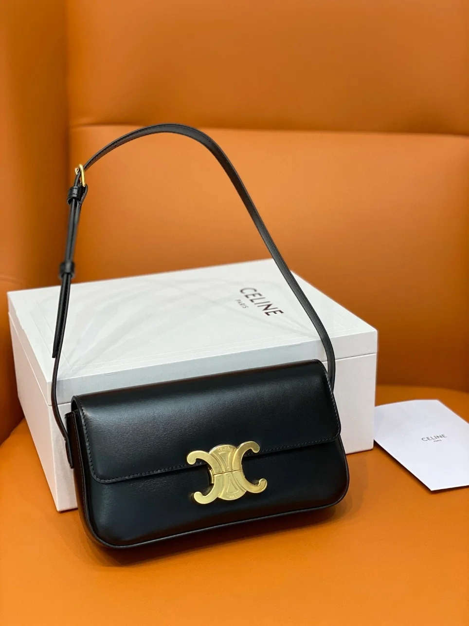 Celine Claude Shoulder Bag in Black Calfskin product view 8