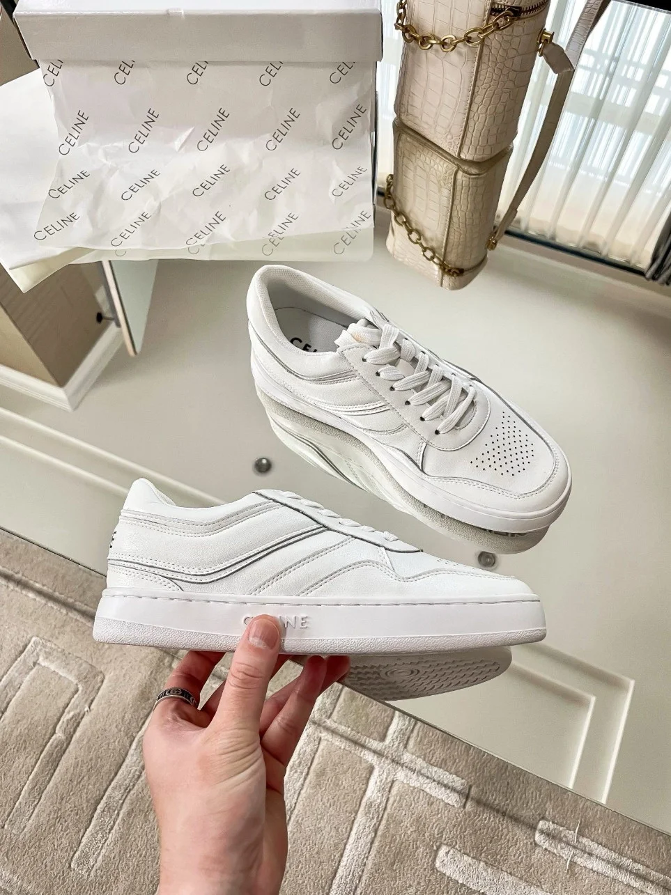 Celine Women’s Trainer Low-top Sneakers in White Leather product view 3
