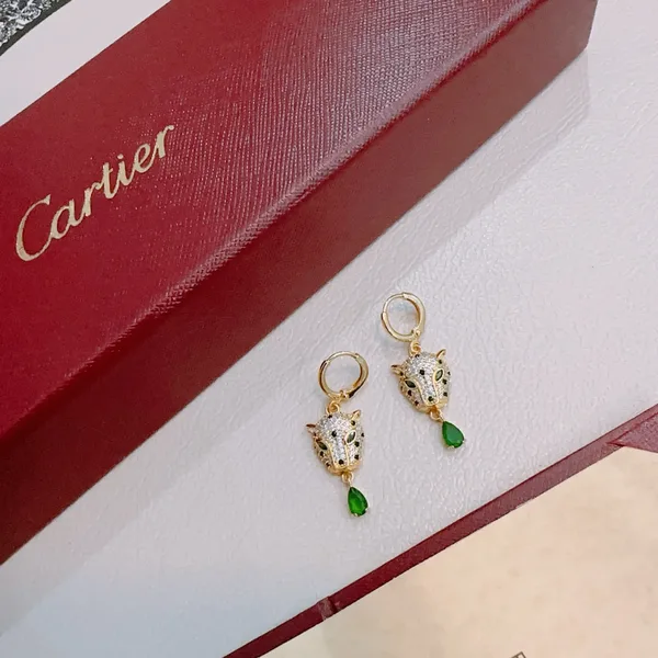 Cartier Panthere Gold-Tone Panther Earrings with Green Drops product photo