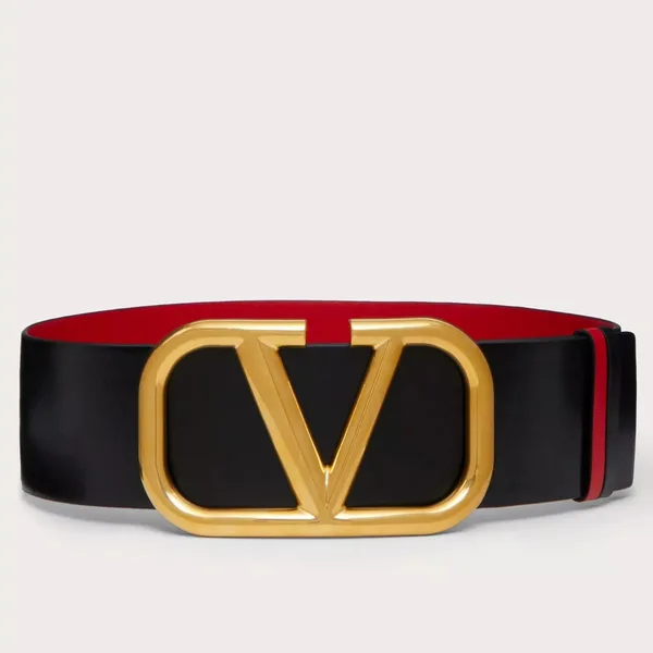 Valentino VLogo Reversible Belt 70mm in Black and Red Calfskin product photo