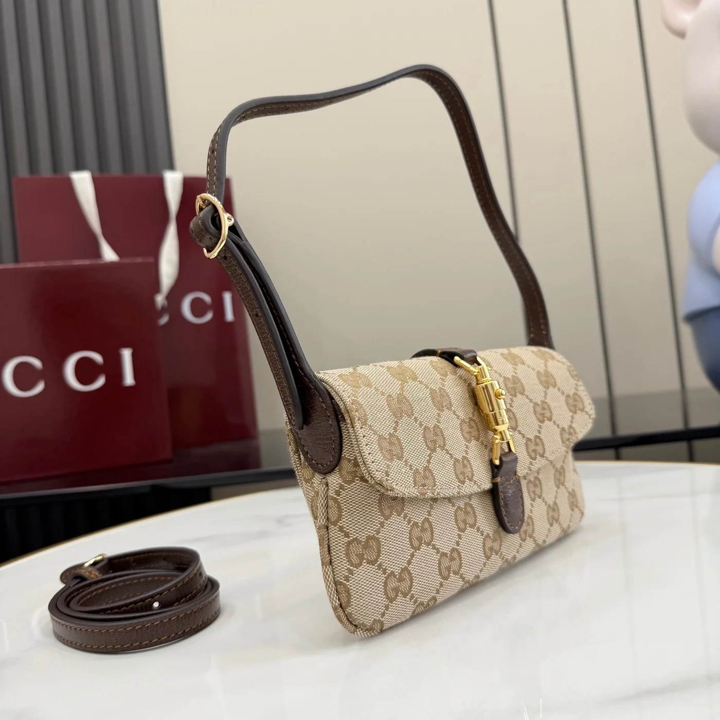 Gucci Jackie Small Shoulder Bag — Beige Jacquard product view 2