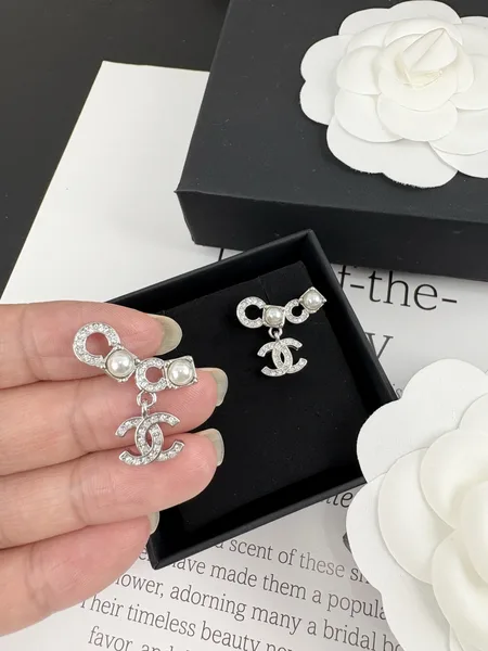 Chanel Pearl-Effect Pavé Coco Drop Earrings Silver-Tone product view 2