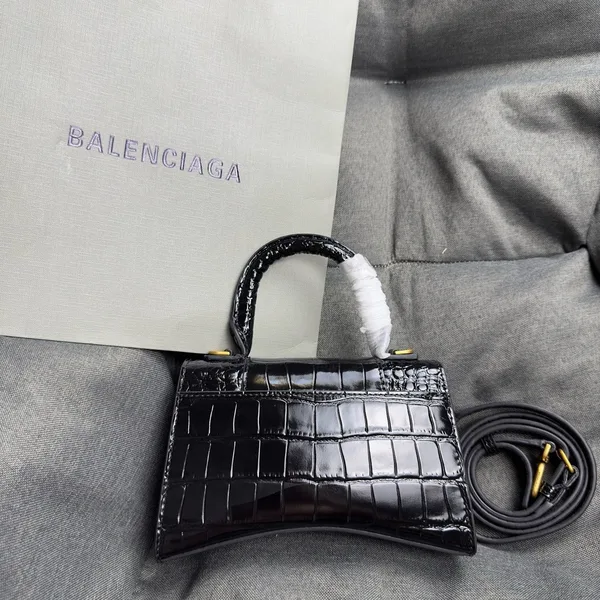 Balenciaga Hourglass XS Bag in Black Croc-Embossed Calfskin product view 9