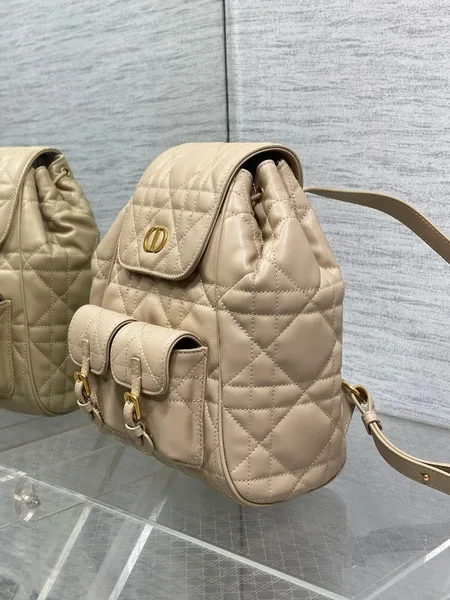 Dior Caro Medium Backpack in Beige Macrocannage Lambskin product view 3