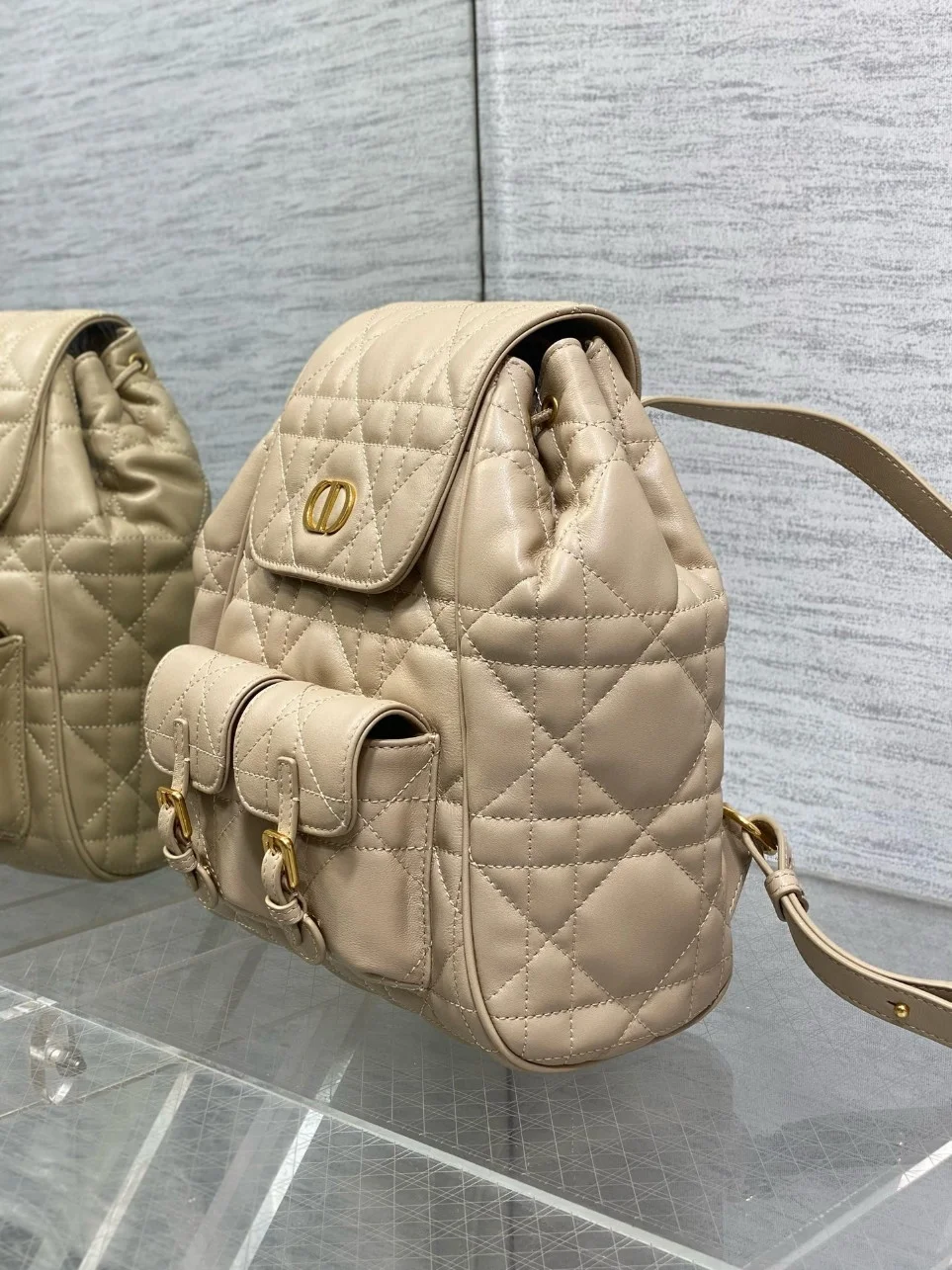 Dior Caro Medium Backpack in Beige Macrocannage Lambskin product view 3