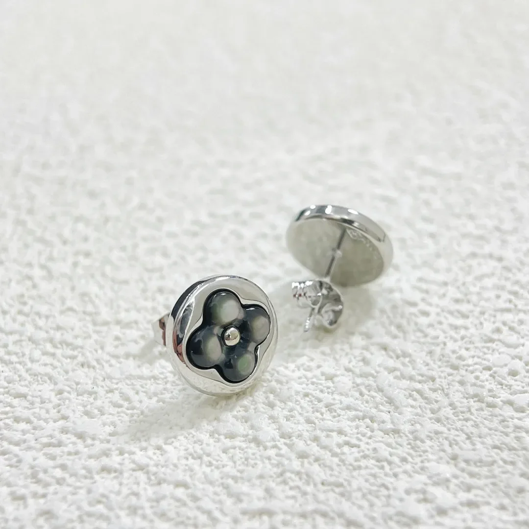 Louis Vuitton Sun Blossom Pearlescent Stud Earrings Gray Inlay and Silver-Tone product view 1