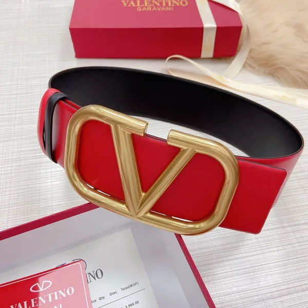 Valentino VLogo Reversible Belt 70mm in Black and Red Calfskin product view 6