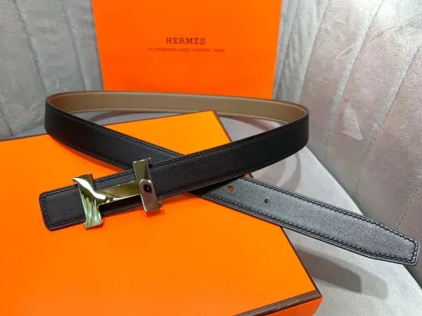 Hermès Taupe/Black Reversible Belt with Gold-Tone Wide H Buckle product photo