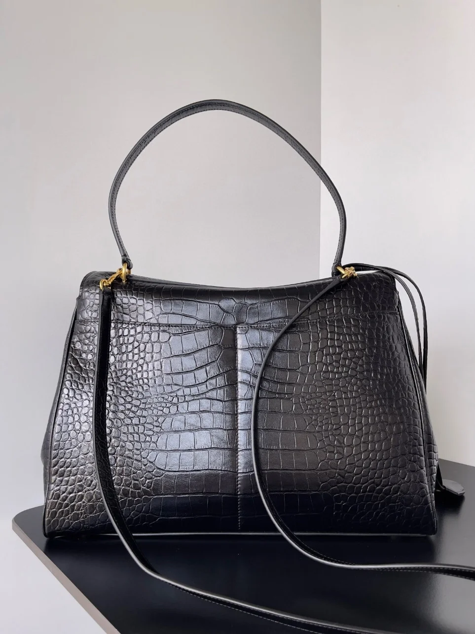 Balenciaga Rodeo Large Bag in Black Croc-Embossed Calfskin product view 10