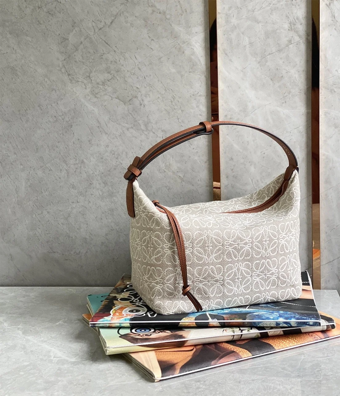 Loewe Cubi Medium Bag in Ecru Anagram Jacquard product view 9