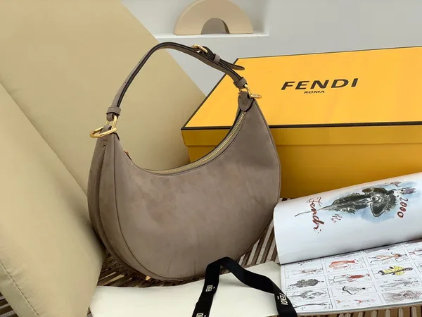 Fendi Fendigraphy Small Hobo Bag In Beige Suede Leather product view 2