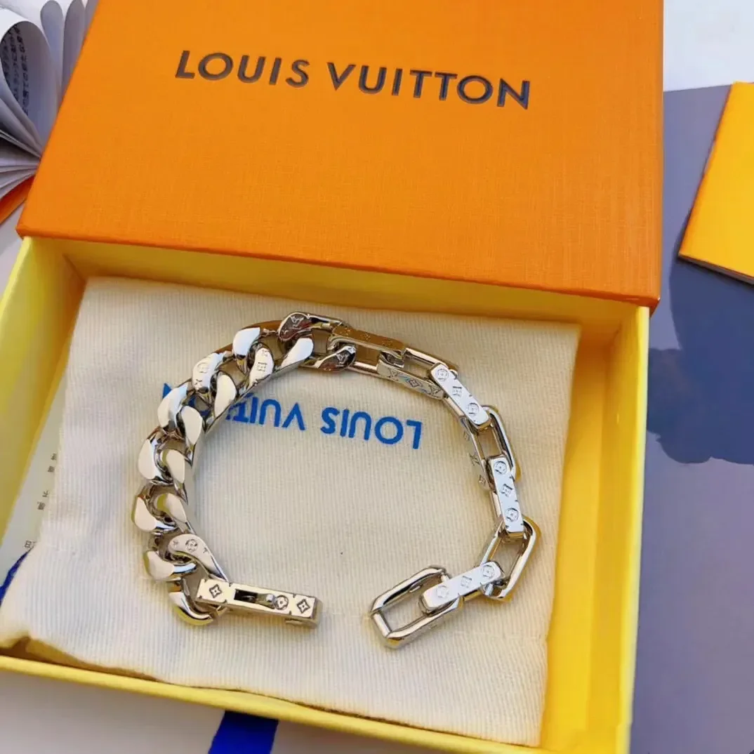 Louis Vuitton Mixed Cuban and Plate Link Open Bracelet Silver-Tone product view 1
