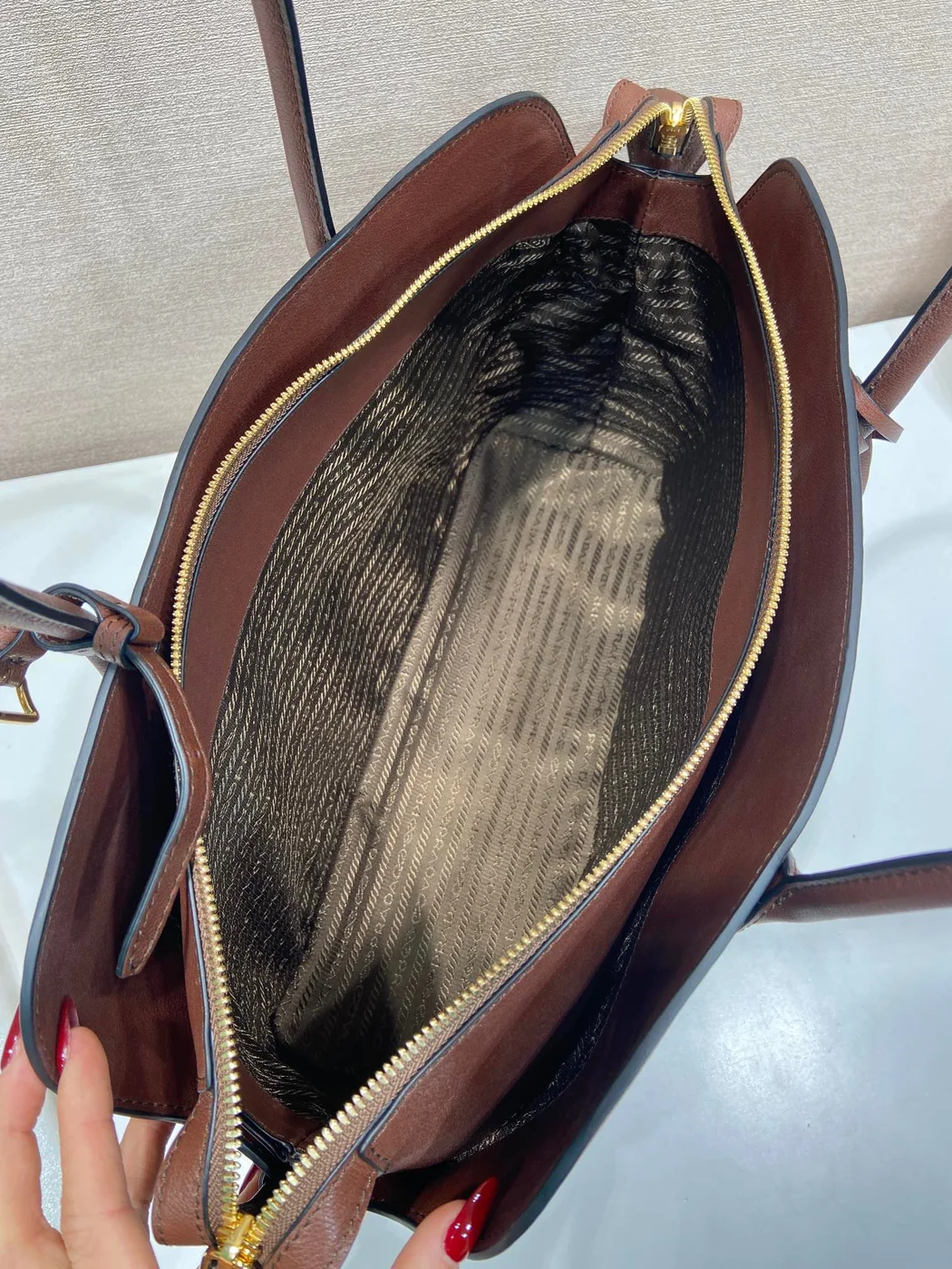 Prada Large Leather Tote Bag — Brown product view 8