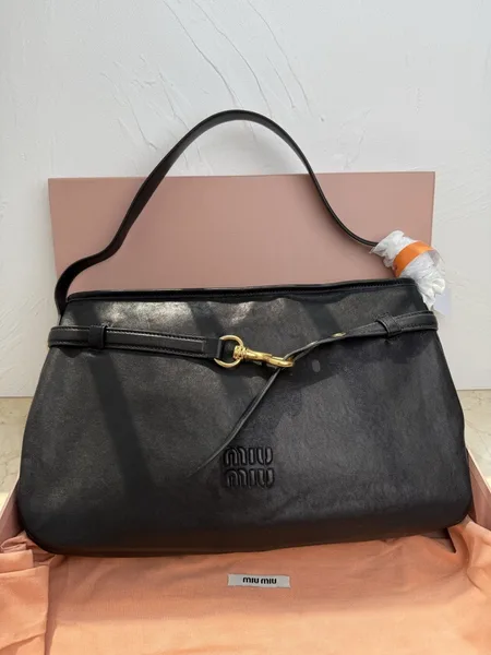 Miu Miu Aventure Medium Shoulder Bag in Black Nappa Leather product view 6