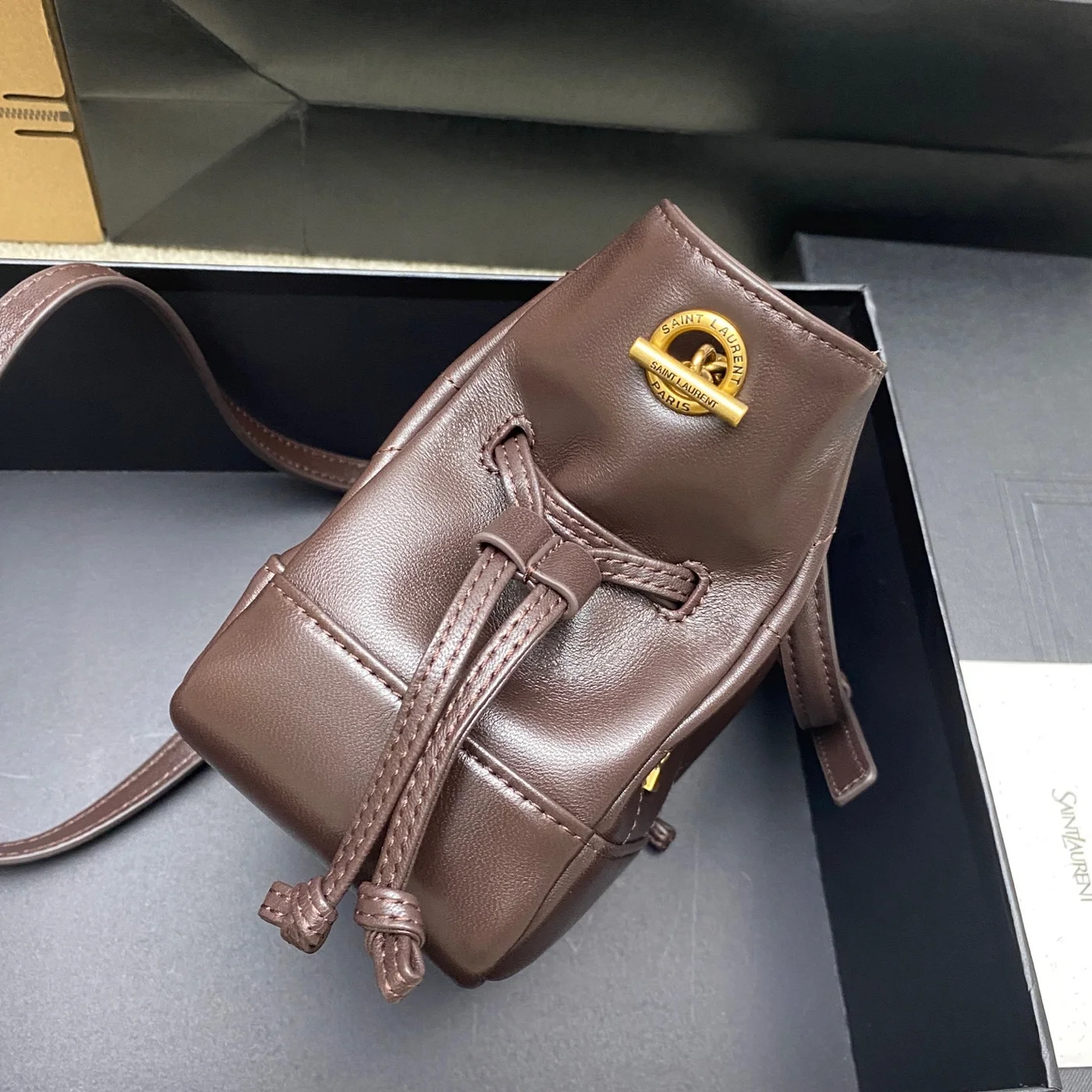 Saint Laurent Jamie Mini Shoulder Pouch — Dark Brown product view 3