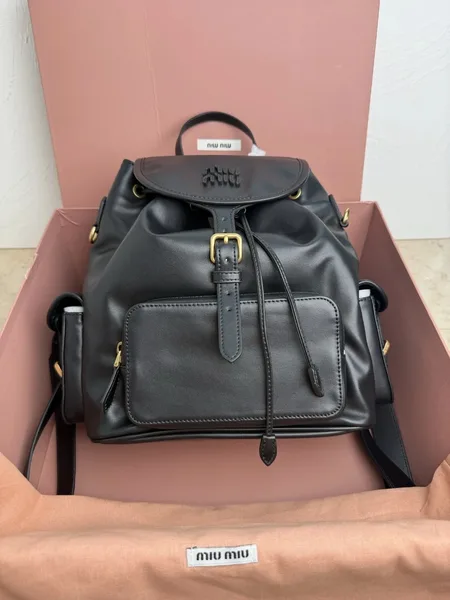 Miu Miu Large Backpack in Black Calfskin product view 3