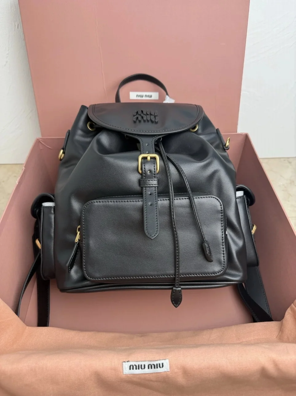 Miu Miu Large Backpack in Black Calfskin product view 3